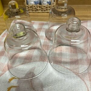 Set of 4 Clear Glass Cloche Domes Peg votive candle covers.